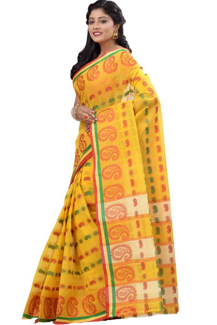Yellow Pure Cotton Kanak_Chur Tant Saree (453)